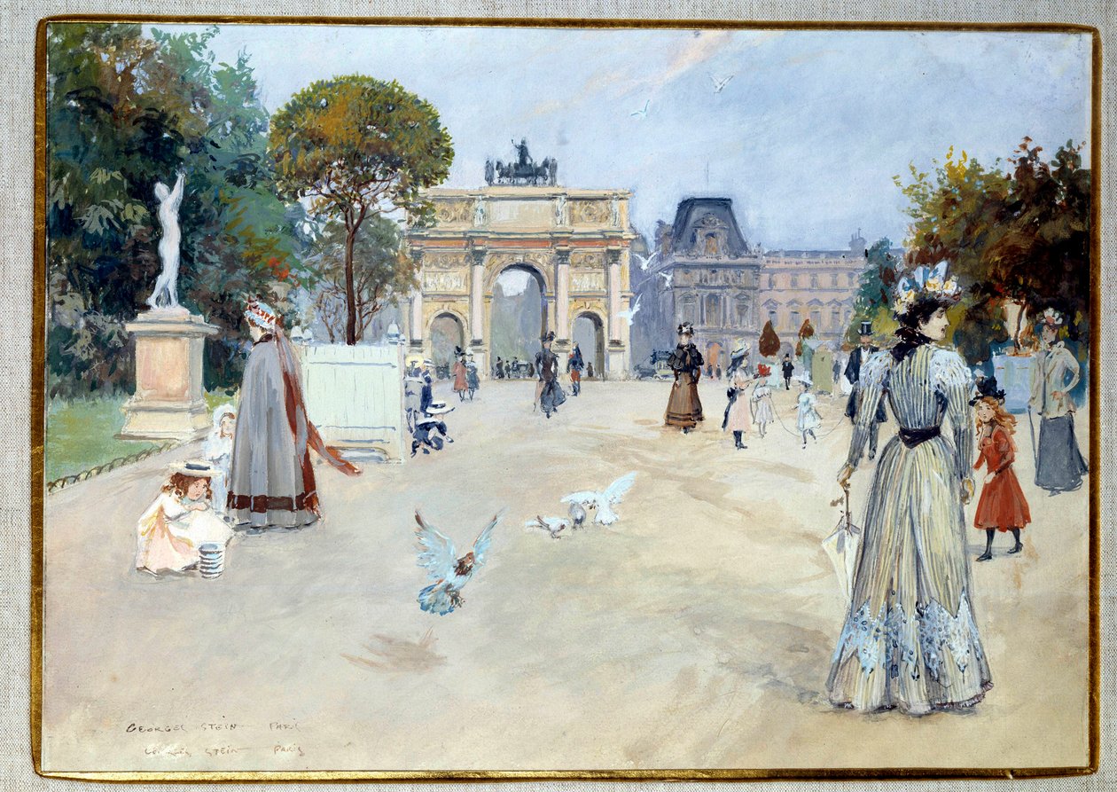 Vista do Jardim das Tuileries em Paris O jardim era um dos lugares parisienses para passeios de elegantes. Gouache de Georges Stein (1870-?) coleção privada da DR do século XX de Georges Stein