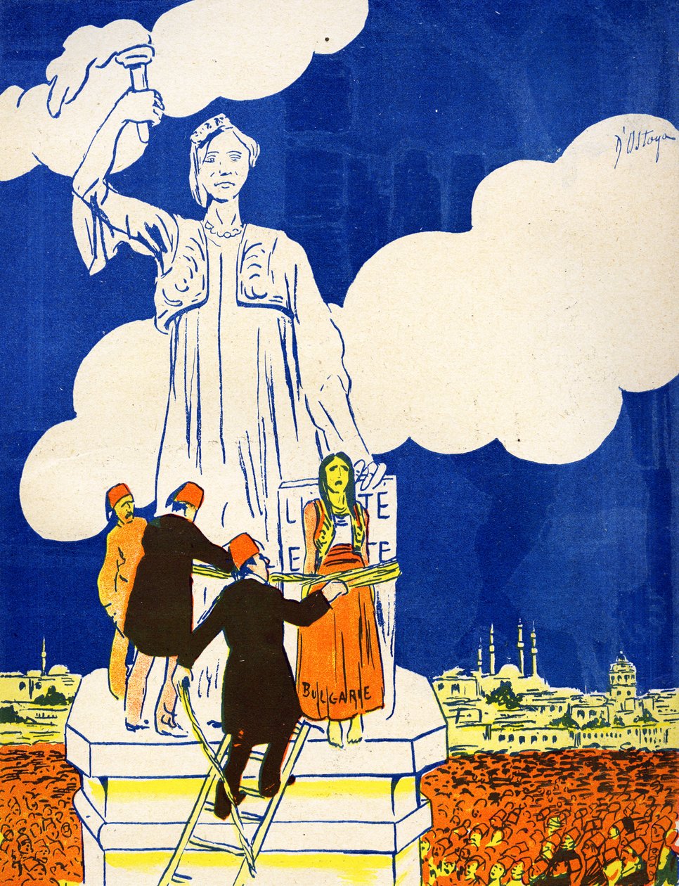 Turquia liga a Bulgária à Estátua da Liberdade, em 1908. de Georges d 1878 1937 Ostoya