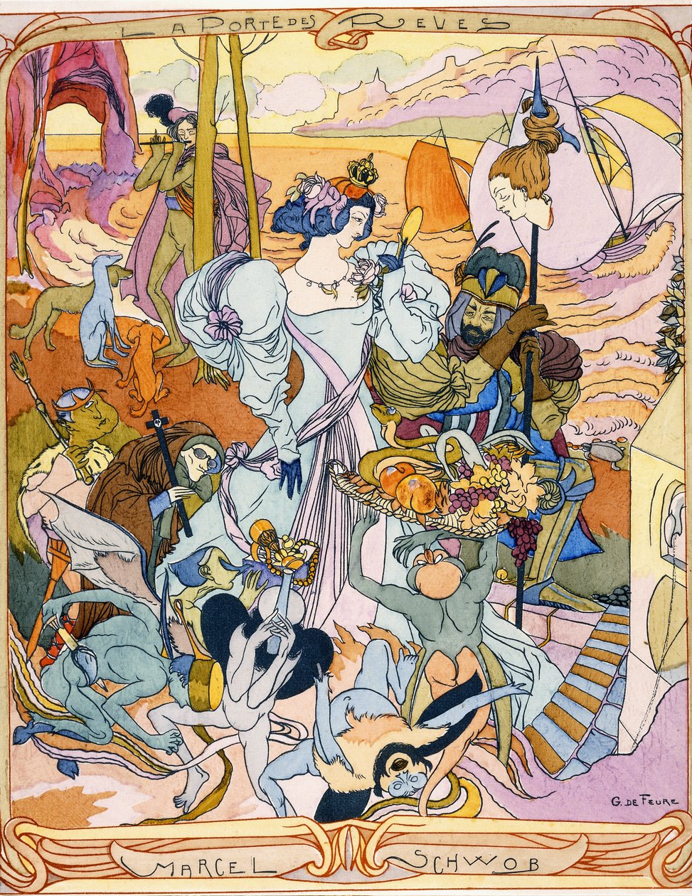 Painel central de uma ilustração tríptico do livro &39;La Porte des Reves&39; de Marcel Schwob de Georges de Feure