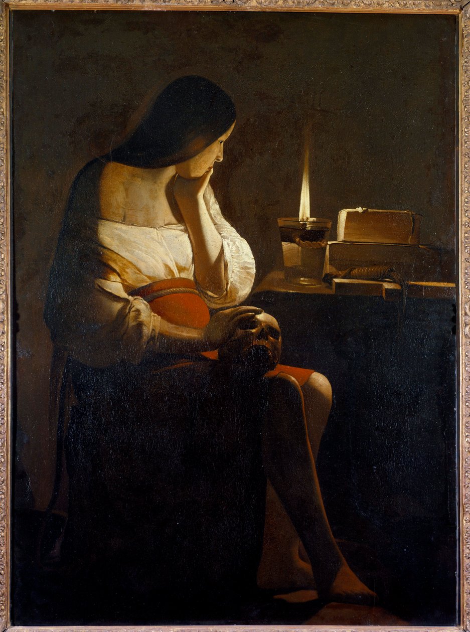 La Madeleine tem a Pintura de Luz Nocturna (Vanite) de Georges de La Tour (1593-1652) Sol do século XVII. 1,28x0,94 m de Georges de La Tour