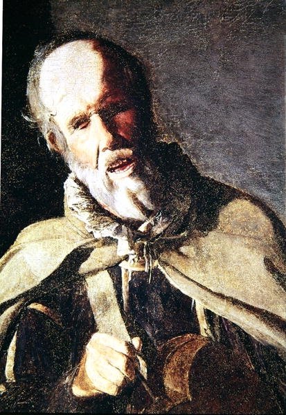 O jogador de Hurdy Gurdy com seu cachorro, detalhe da cabeça, de 1620 de Georges de La Tour