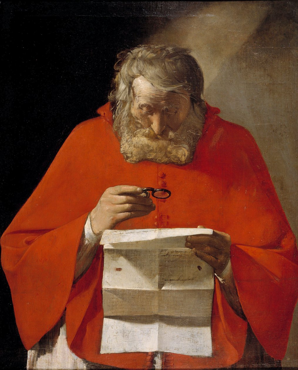 São Jerônimo lendo uma carta - Óleo sobre tela de Georges de La Tour (1593-1652), c1628-1629 - Museo del Prado, Madrid de Georges de La Tour