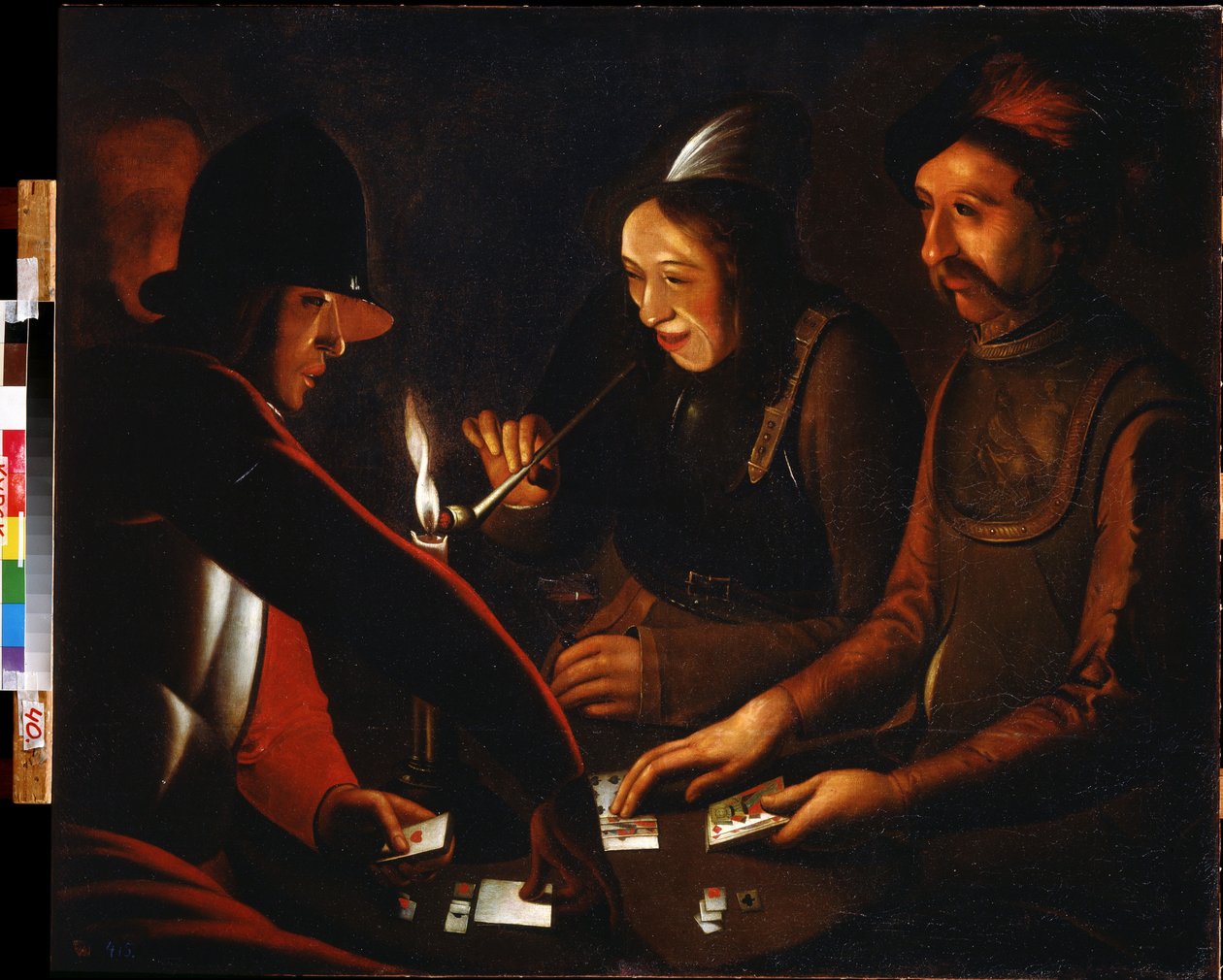 Soldados a jogar às cartas. Soldados a jogar às cartas. Pintura da comitiva de Georges de La Tour (1583-1652). Óleo sobre tela. Regional A. Galeria de Arte Deineka, Kursk (Kursk), Rússia. de Georges de La Tour