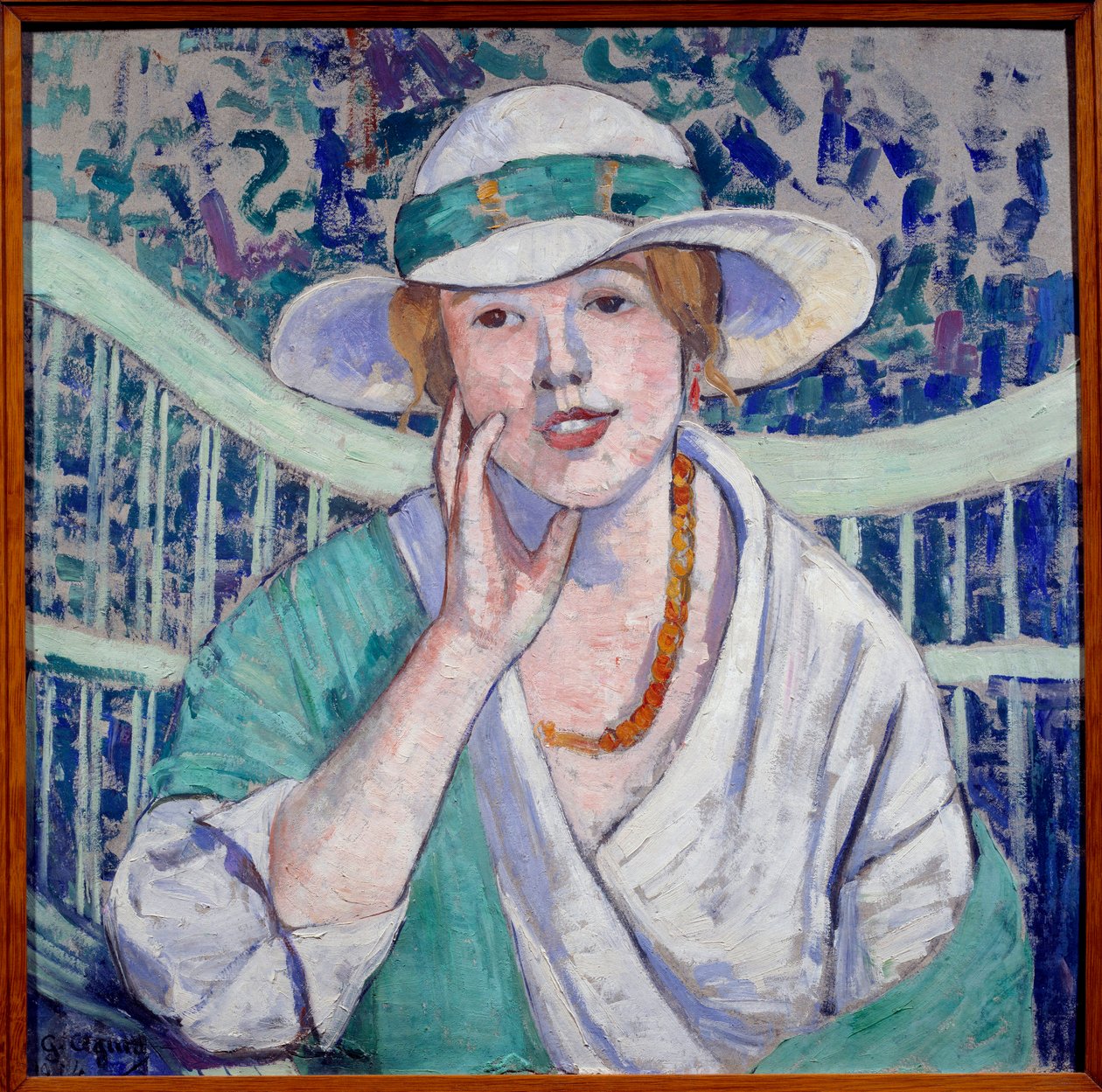 Retrato de Senhora com Pintura de Chapéu Branco e Verde de Georgette Agutte (1867-1922) 1914 Grenoble, Musee des Beaux Arts de Georgette Agutte