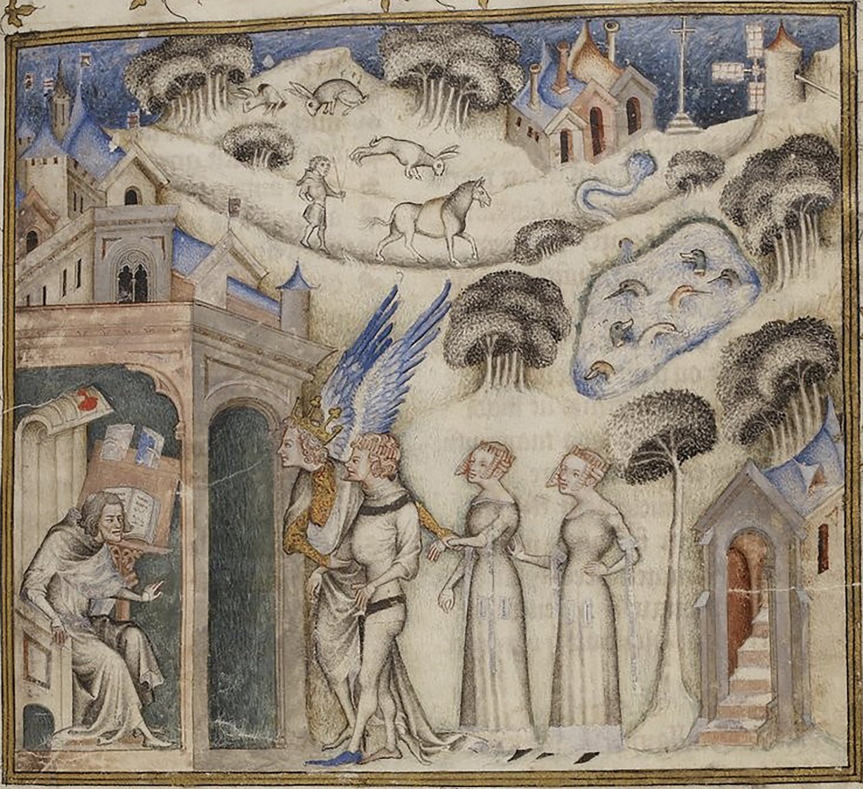 Amour conduzindo seus filhos Doce Pensamento, Prazer e Esperança a Guillaume de Machaut, por Mestre da Bíblia de Jean de Sy 1372-77 (42374611771) de Georgia Levan Ramishvili from Tbilisi
