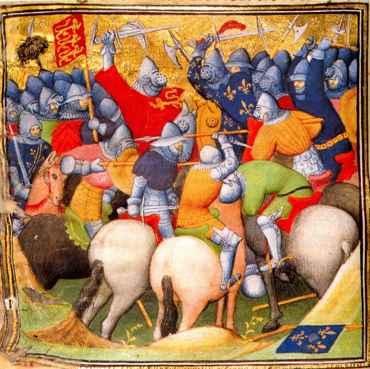 Combate dos ingleses contra os cavaleiros franceses na batalha de Crécy em 1346, Grandes Chroniques de France, 1415 (26228020225) de Georgia Levan Ramishvili from Tbilisi