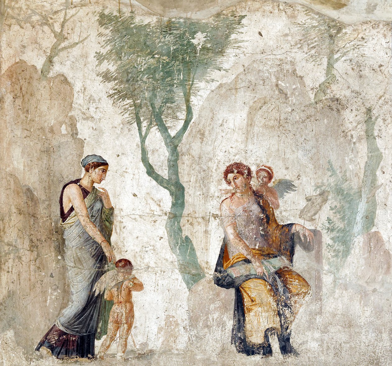 Eros levado por Peitho a Afrodite enquanto Anteros se ri do seu castigo por ter escolhido o alvo errado, fresco de Pompeia, cerca de 25 a.C. (28298194699) de Georgia Levan Ramishvili from Tbilisi
