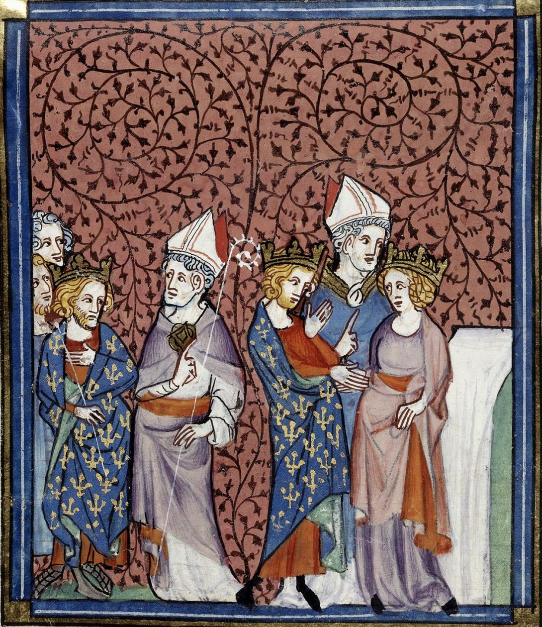 Henrique I enviando um bispo e o seu casamento com Ana, Grandes chroniques de France, Royal 16 G.VI, f.269v, c. 1332-1350 (22727649151) de Georgia Levan Ramishvili from Tbilisi