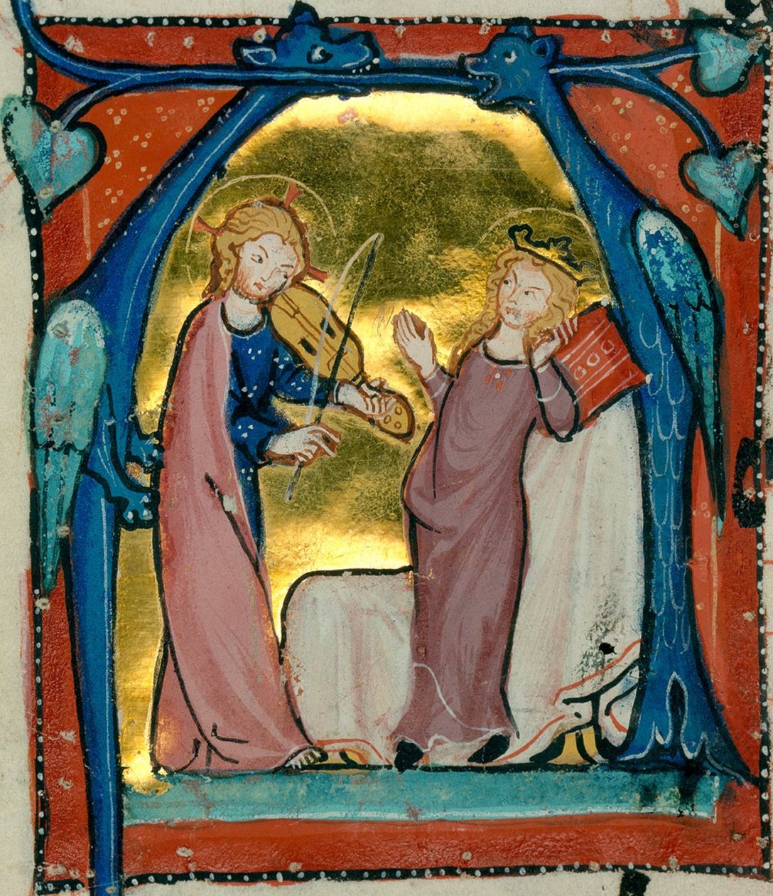 Jesus tocando música - Antifonário cisterciense (Delights Antiphonar), breisgau c. 1300 (Karlsruhe, Biblioteca Estatal de Baden, COD. St. Georgen 5, fol. 16 v) (46824974821) de Georgia Levan Ramishvili from Tbilisi