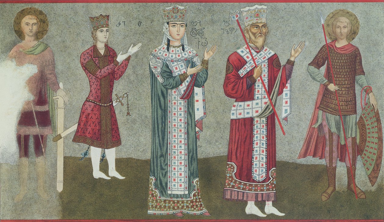 Cópia de um afresco representando a rainha Thamar (1184-1213) e seu pai, o rei Grigori III (1156-1184) de Georgian School