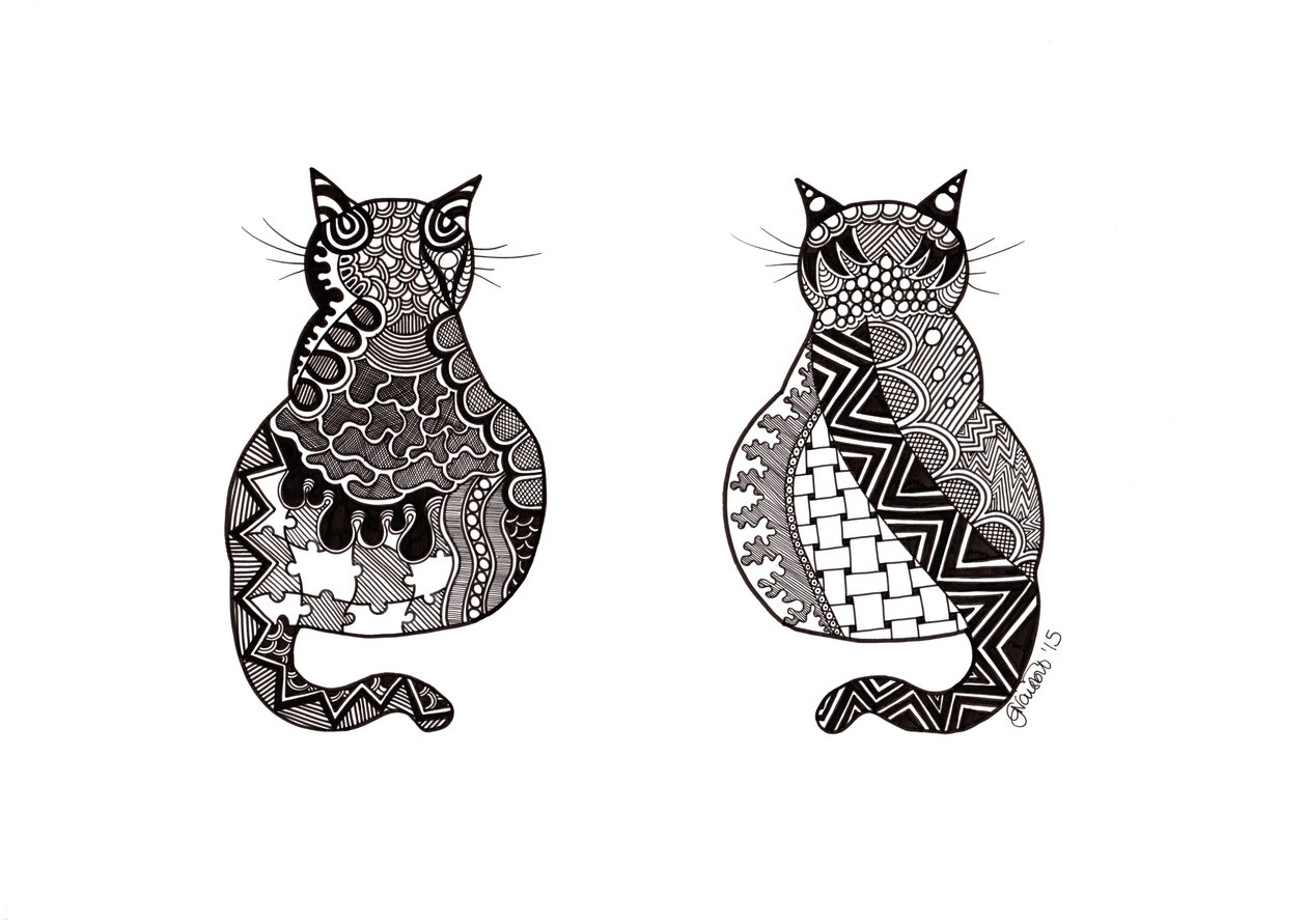 Casal de gatos, 2015 (tinta sobre cartão de bristol) de Georgina Naisbitt