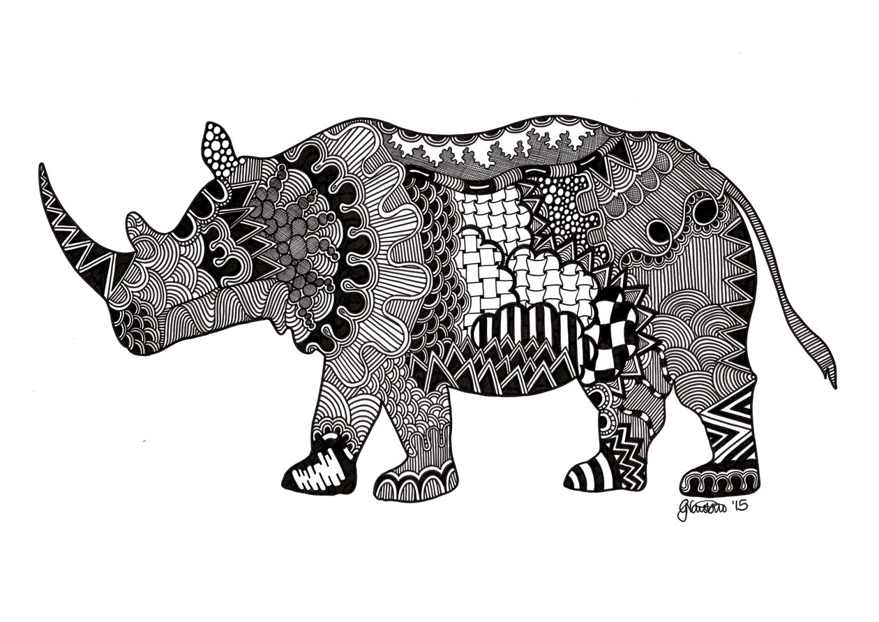 O Rinoceronte, 2015 (tinta sobre cartão de bristol) de Georgina Naisbitt