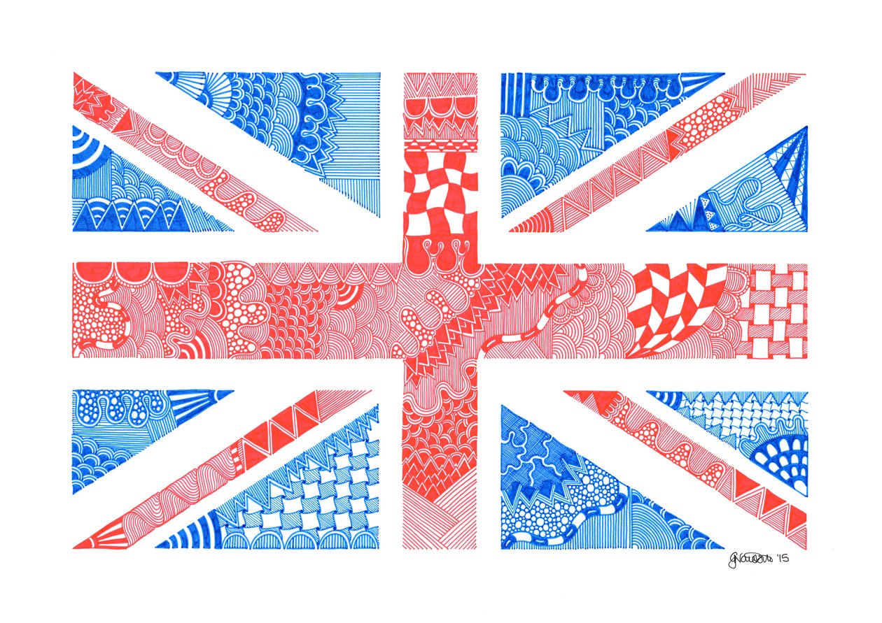 Union Jack, 2015 (tinta sobre cartão de bristol) de Georgina Naisbitt