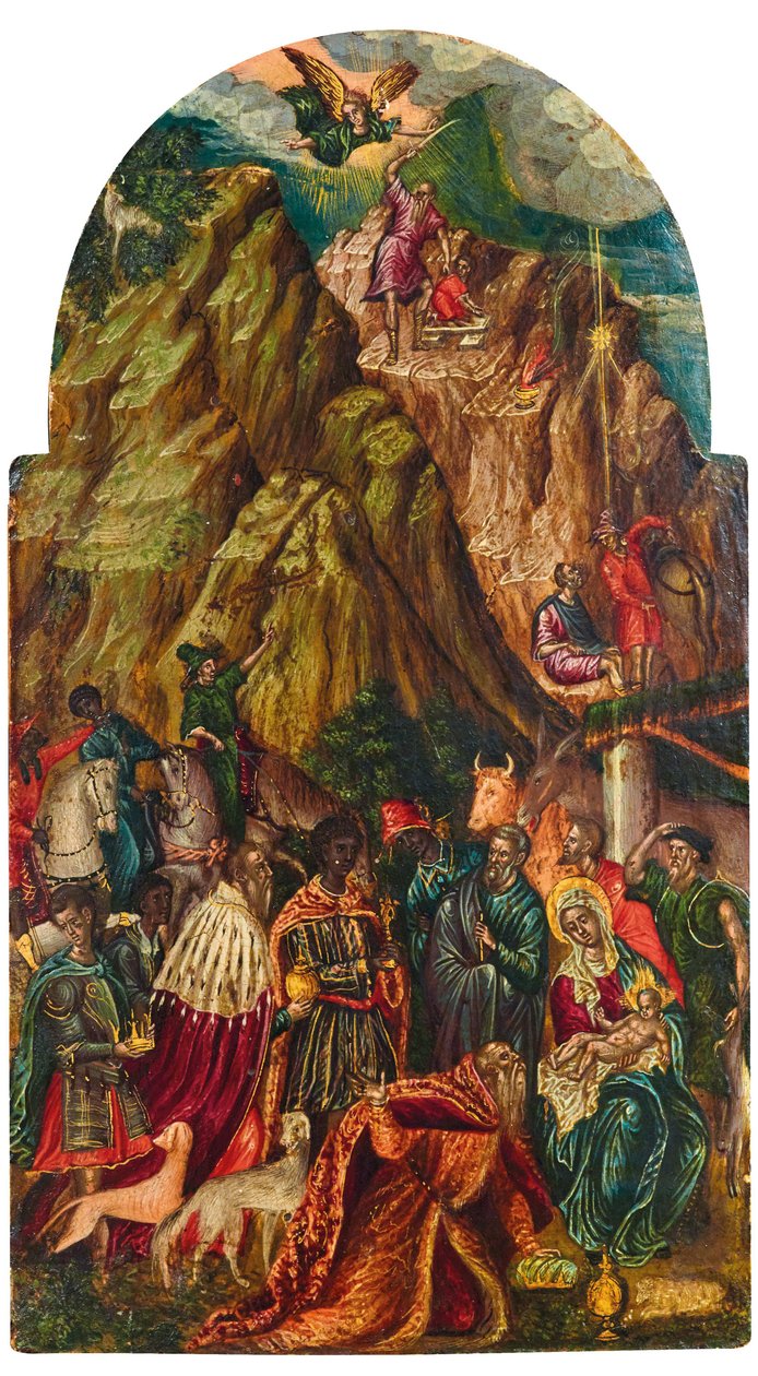 O sacrifício de Isaac e a adoração dos Reis Magos, século XVI. de Georgios Klontzas