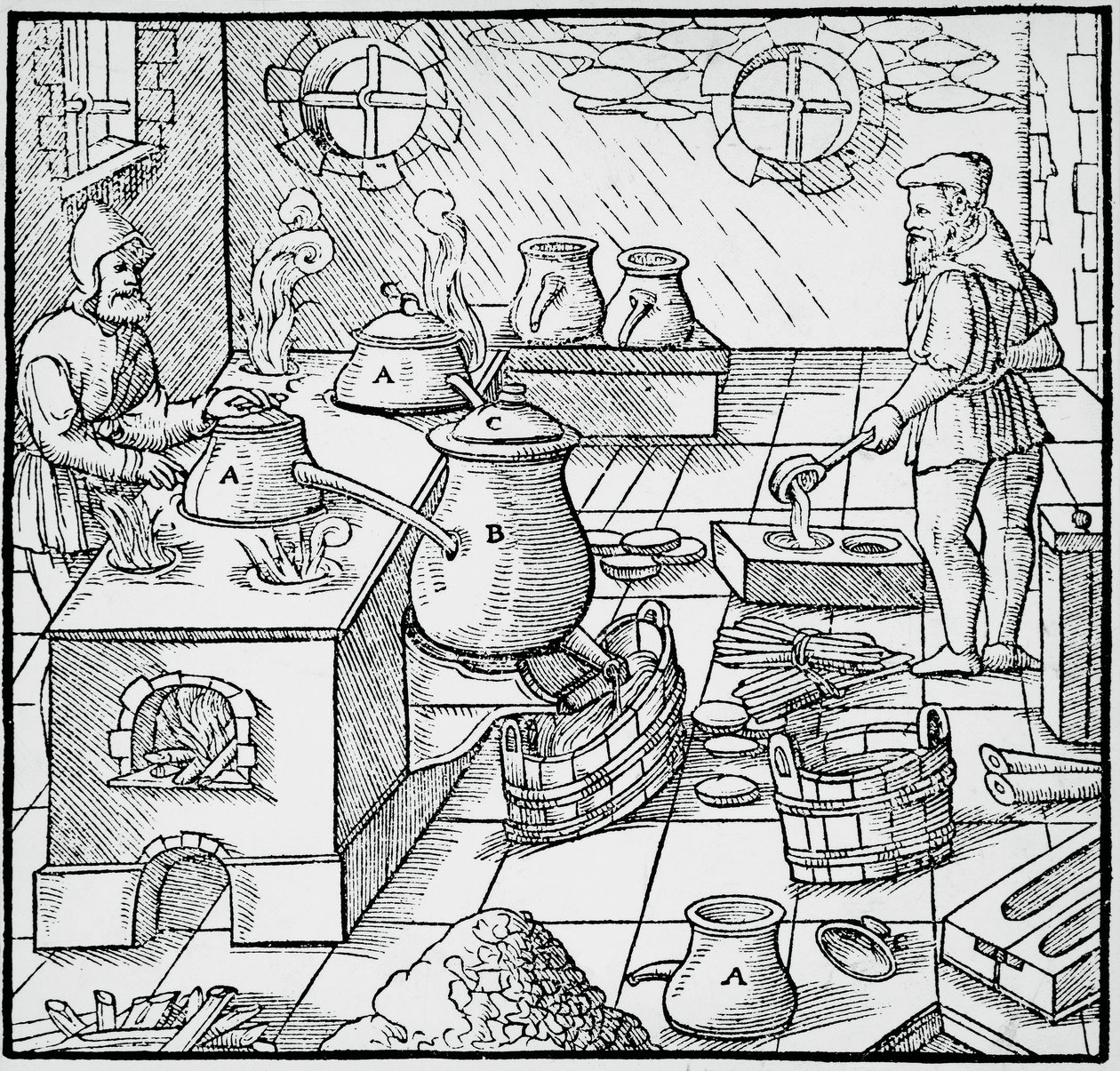 Gravura de De re metallica (Sobre a natureza dos metais), de Georg Pawer ou Georgius Agricola (1494-1555), publicada em Basileia de Georgius Agricola