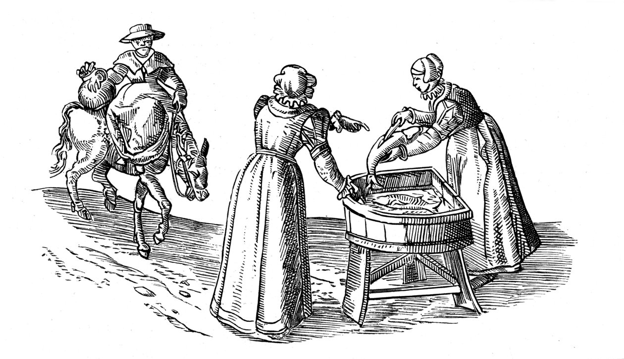 Barraca de peixe em um mercado, 1572 de Georgius Braun