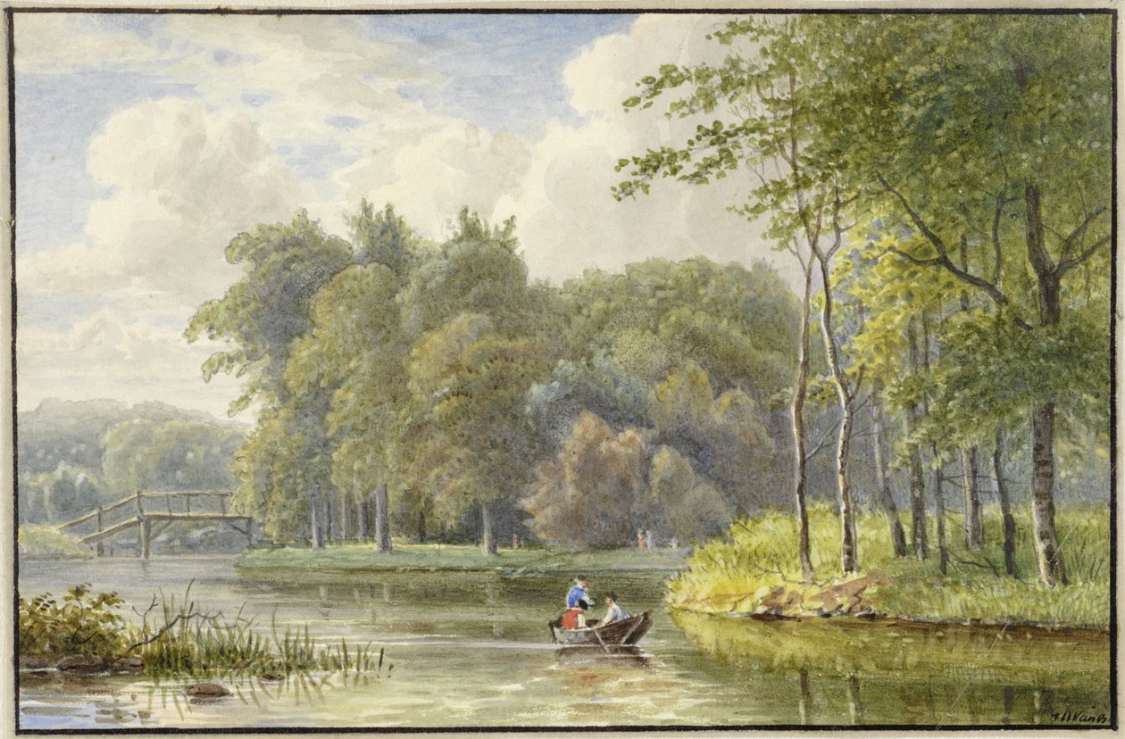Paisagem com figuras em um barco a remo de Georgius Jacobus Johannes van Os