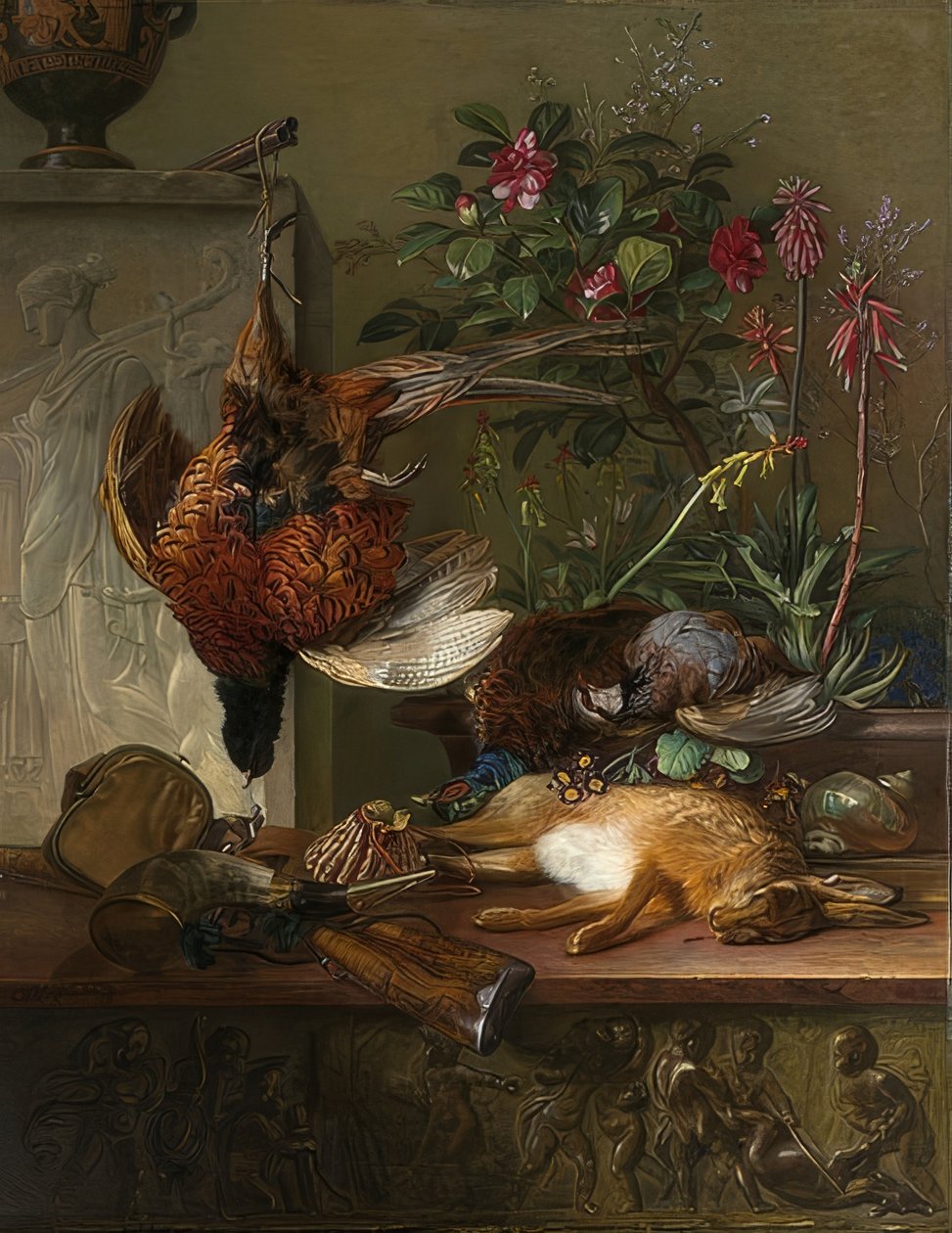 Ainda vida com jogo e uma estela grega: alegoria do outono. 1818 de Georgius Jacobus Johannes van Os