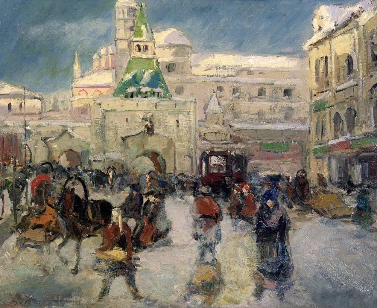 The Iljinskaja Place, Moscovo, c.1910 (óleo sobre tela) de Georgiy Alexandrovich Lapshin