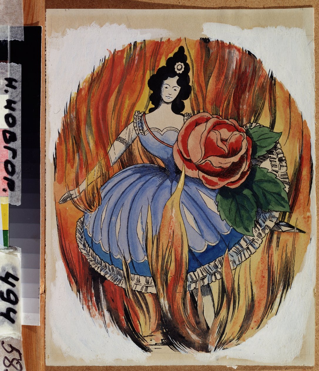 Sacerdotisa do Fogo. Uma bailarina esboça um passo de dança no meio das chamas. Obra de Georgi Ivanovich Narbut (1886-1920), aquarela e tinta sobre papel, por volta de 1910. Arte russa, início do século XX, simbolismo. Museu de Arte do Estado, Nijn de Georgy Narbut