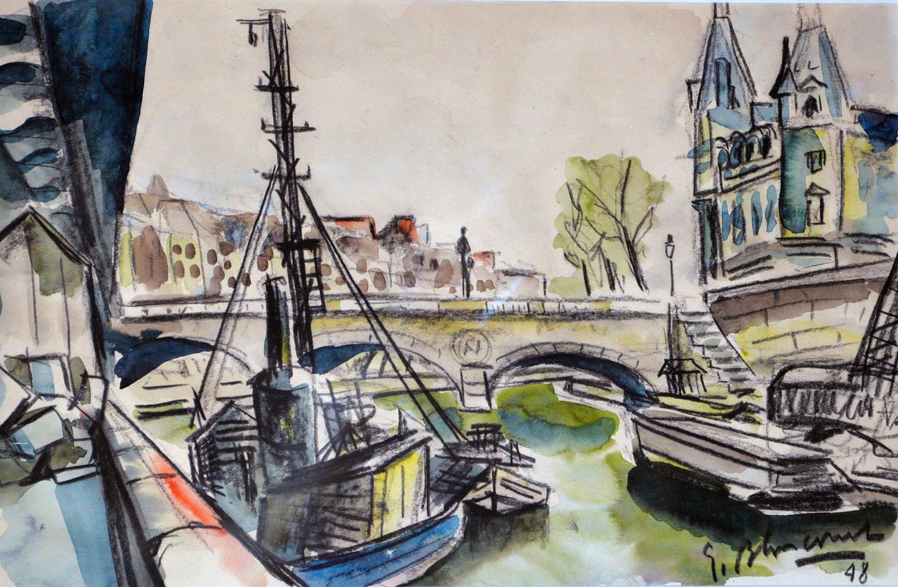O Sena em Paris 1948 (aguarela) de Gerald Bloncourt
