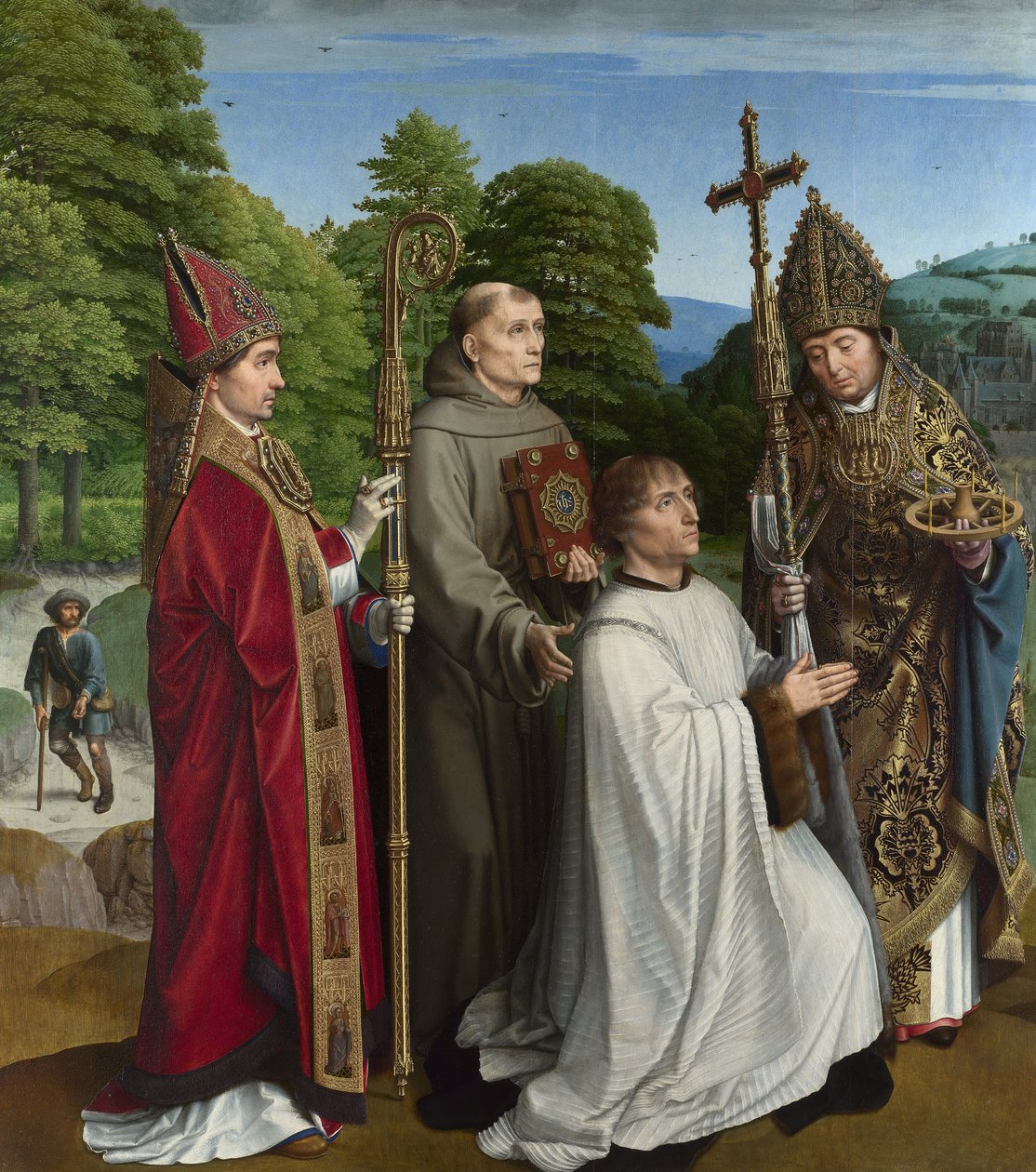 Canon Bernardijn Salviati e Três Santos de Gerard David