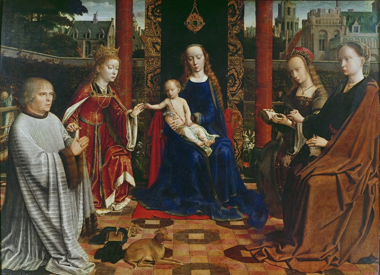 A Virgem e o Menino com Santos e Doador, 1523 (óleo sobre carvalho) de Gerard David