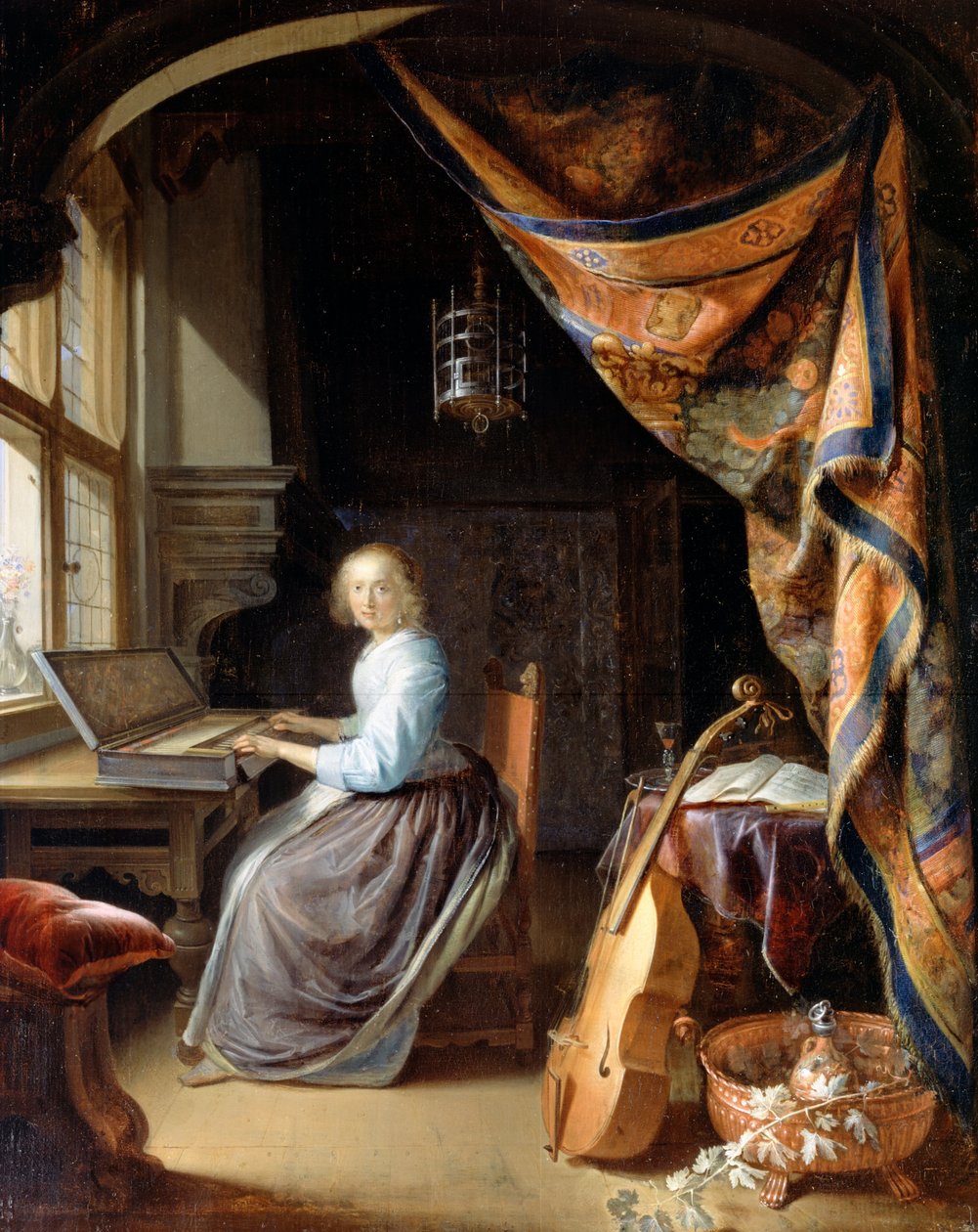 Uma mulher que joga um clavicórdio de Gerrit Dou