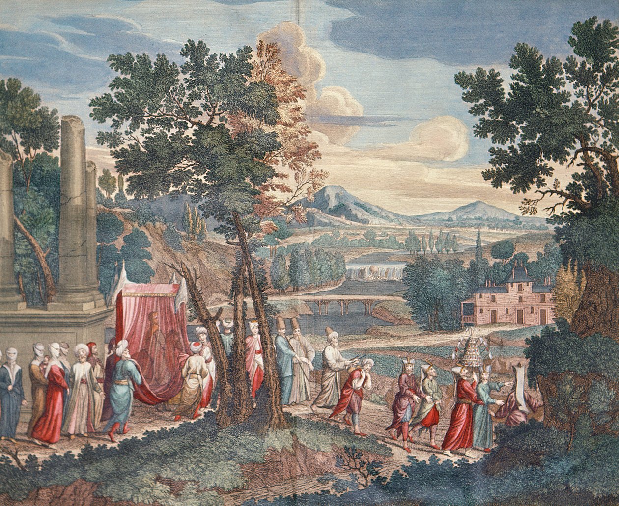 Procissão de casamento turco, 1712-13 de Gerard Jean Baptiste Scotin
