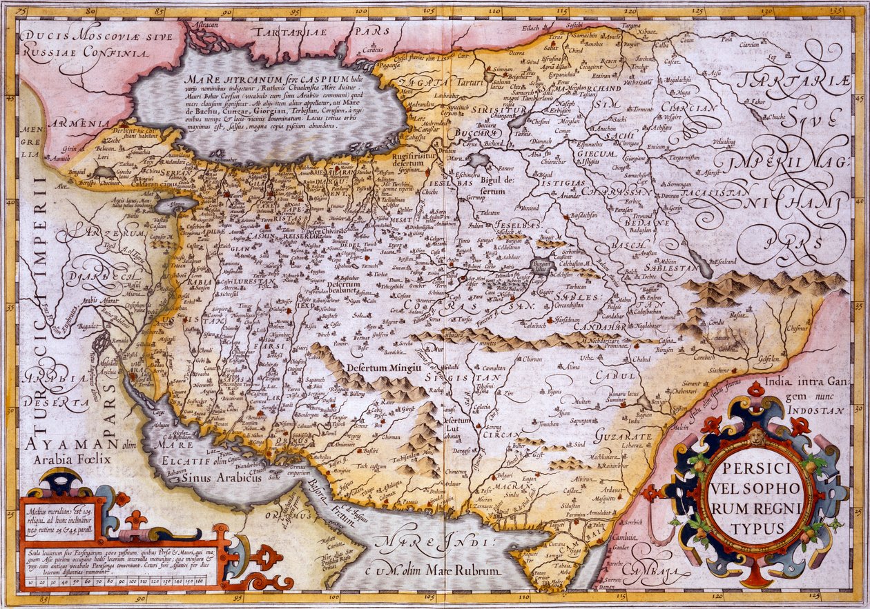 Mapa da Pérsia, 1638 (gravura colorida à mão) de Gerardus Mercator