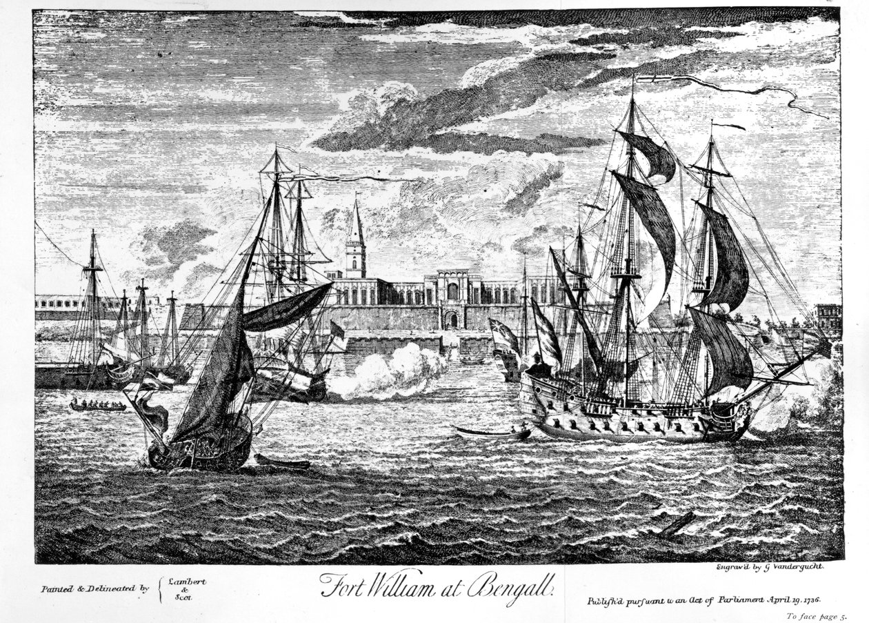 Fort William em Bengall, 1736 de Gerard Vandergucht