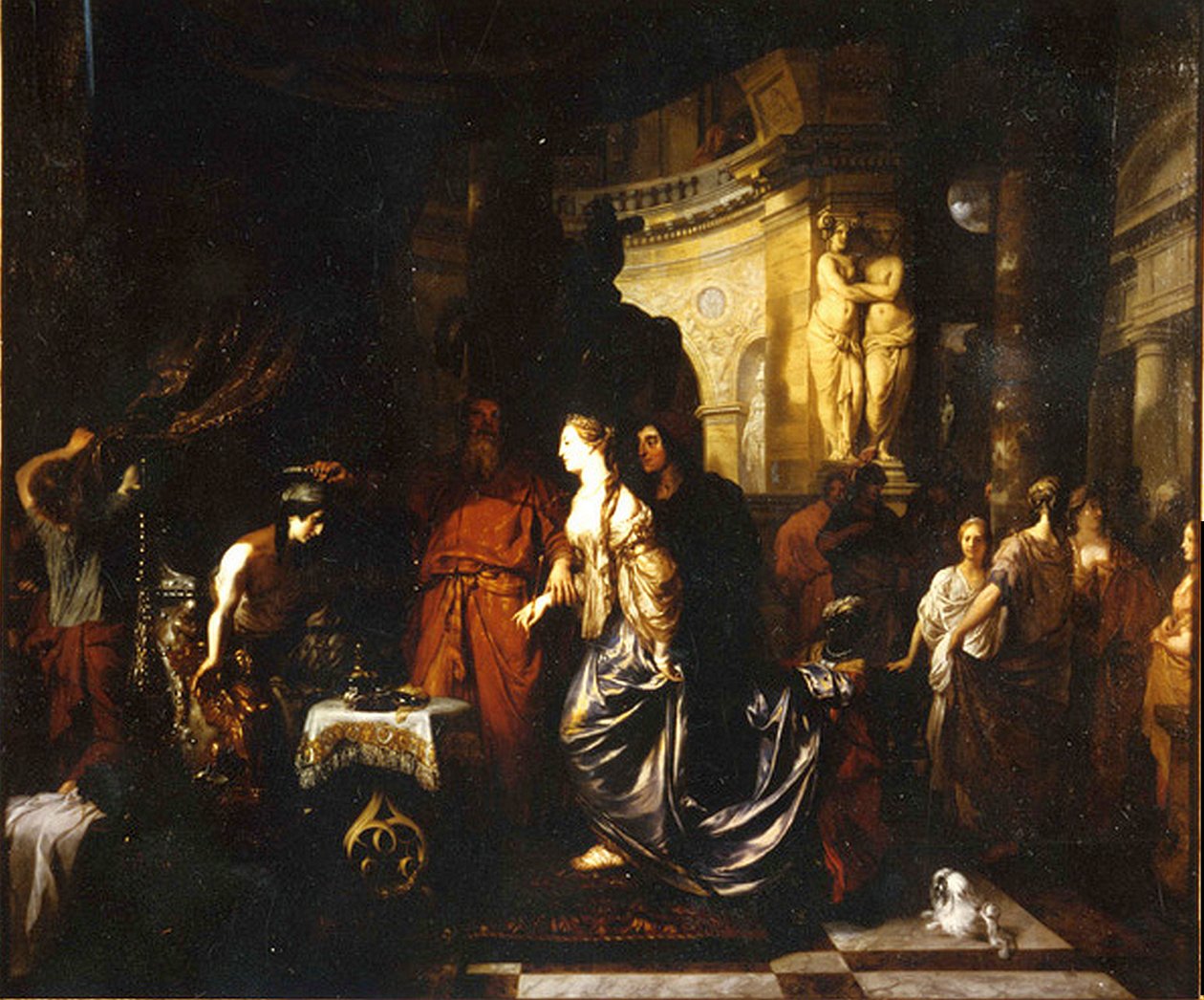 O Rei Seleuco I dá as mãos ao filho de Antíoco, o rei e à sua segunda esposa, Estratonéia I. de Gerard de Lairesse