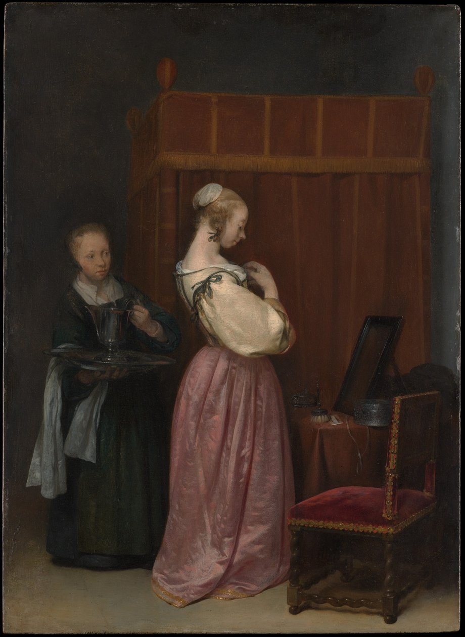 Jovem mulher no banheiro com uma empregada de Gerard ter Borch