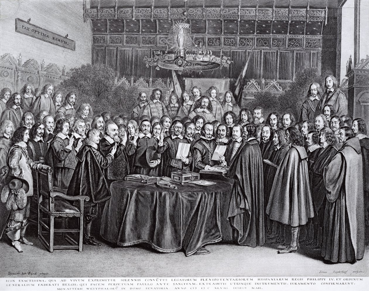O Juramento do Juramento de Ratificação do Tratado de Westphalia em Munster, 24 de outubro de 1648 (litografia) de Gerard ter Borch
