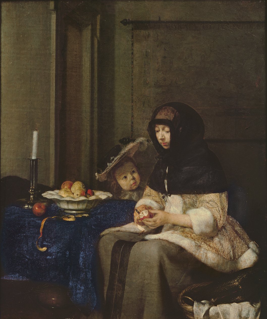 Mulher descascando maçãs, c.1660 (lona em madeira) de Gerard ter Borch