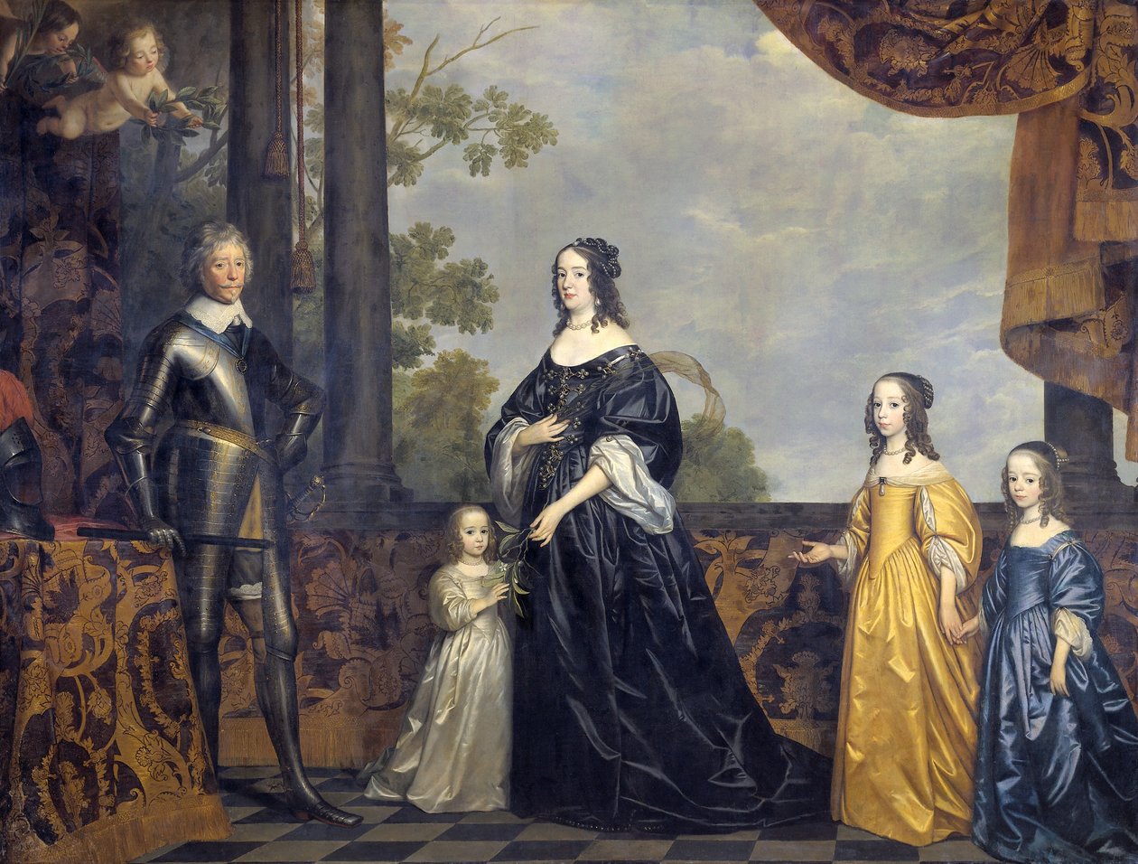 Portait grupo de Frederico Henrique, Príncipe de Orange (1584-1647), Amalia de Solms-Braunfels (1602-1675) e suas três filhas mais jovens de Gerrit van Honthorst