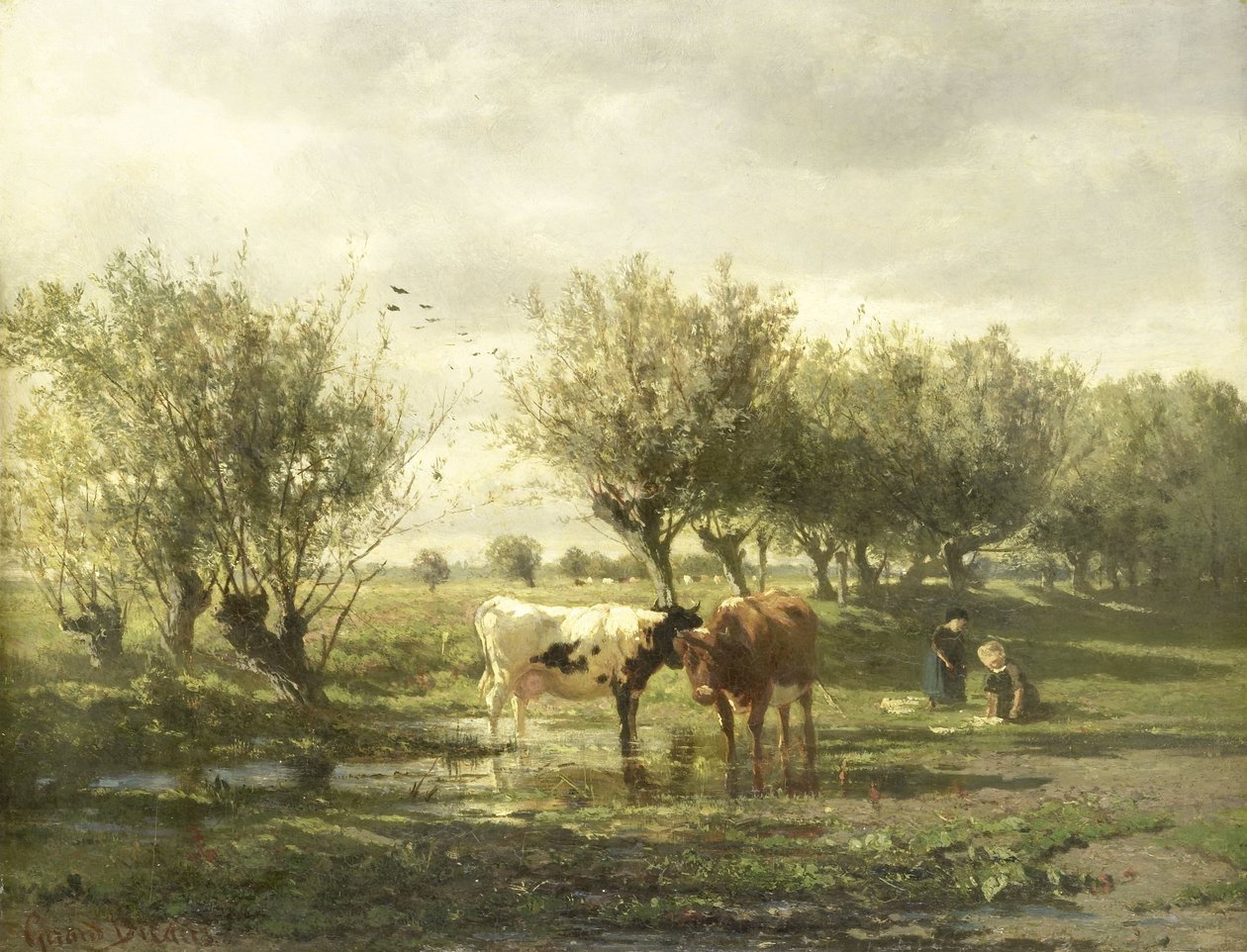 Vacas em uma lagoa de Gerard Bilders (signed by artist)
