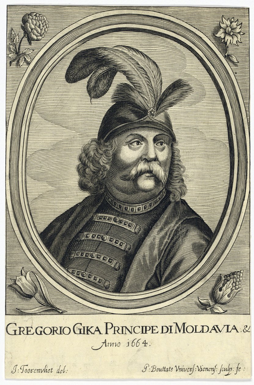 Grigore I Ghica (Ghika) (1628-1675), Príncipe da Valáquia par Bouttats, Gerard (ca. 1630- depois de 1668). Gravura em cobre, ca. 1664, Colecção Privada de Gerard Bouttats