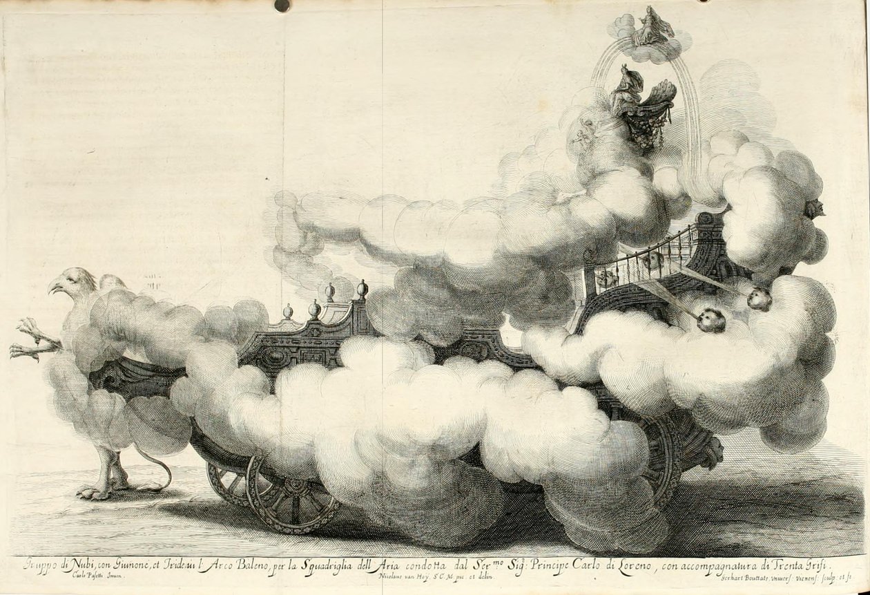Disputa da vitória no ar e na água. Festa alegre a cavalo - A carruagem (1667) de Gerard Bouttats