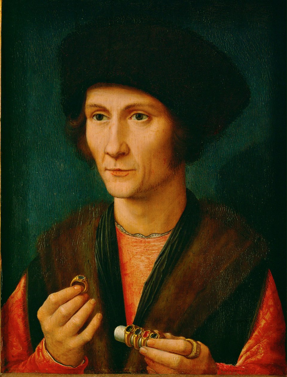 Um ourives, talvez Jacques Cnoop, sogro de Gerard David ... (óleo sobre madeira de carvalho) de Gerard David