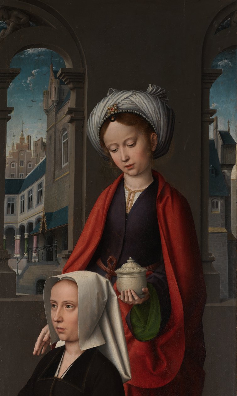 Detalhe de um painel exterior do Baptismo de Cristo, c.1502-08 (óleo sobre painel) de Gerard David