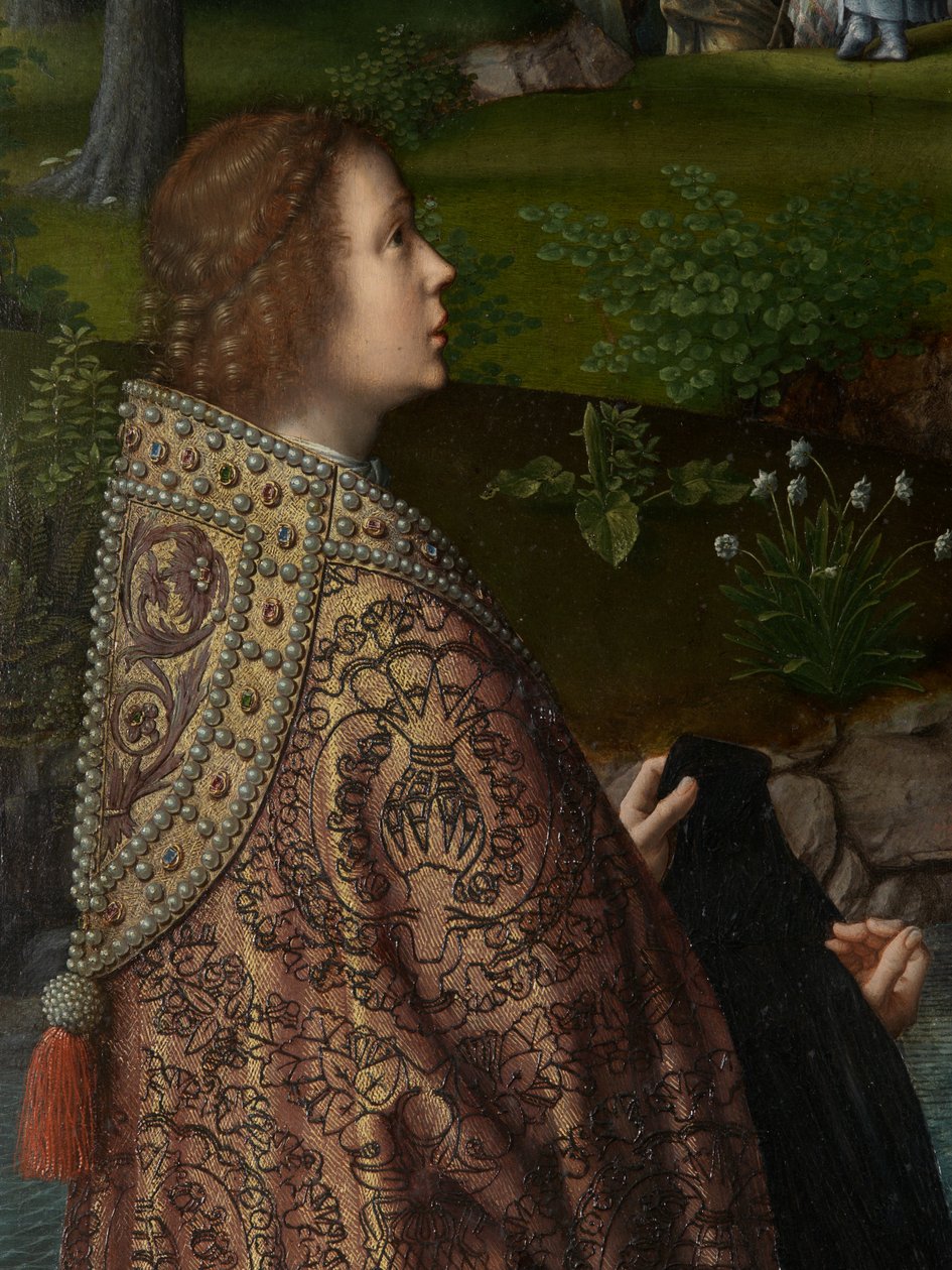 Detalhe do painel central do Baptismo de Cristo, c.1502-08 (óleo sobre painel) de Gerard David