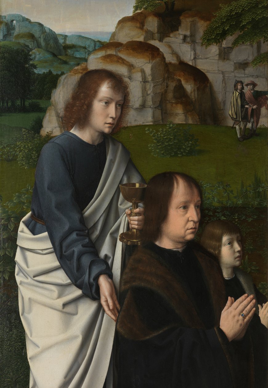 Detalhe do painel esquerdo do Baptismo de Cristo, c.1502-08 (óleo sobre painel) de Gerard David