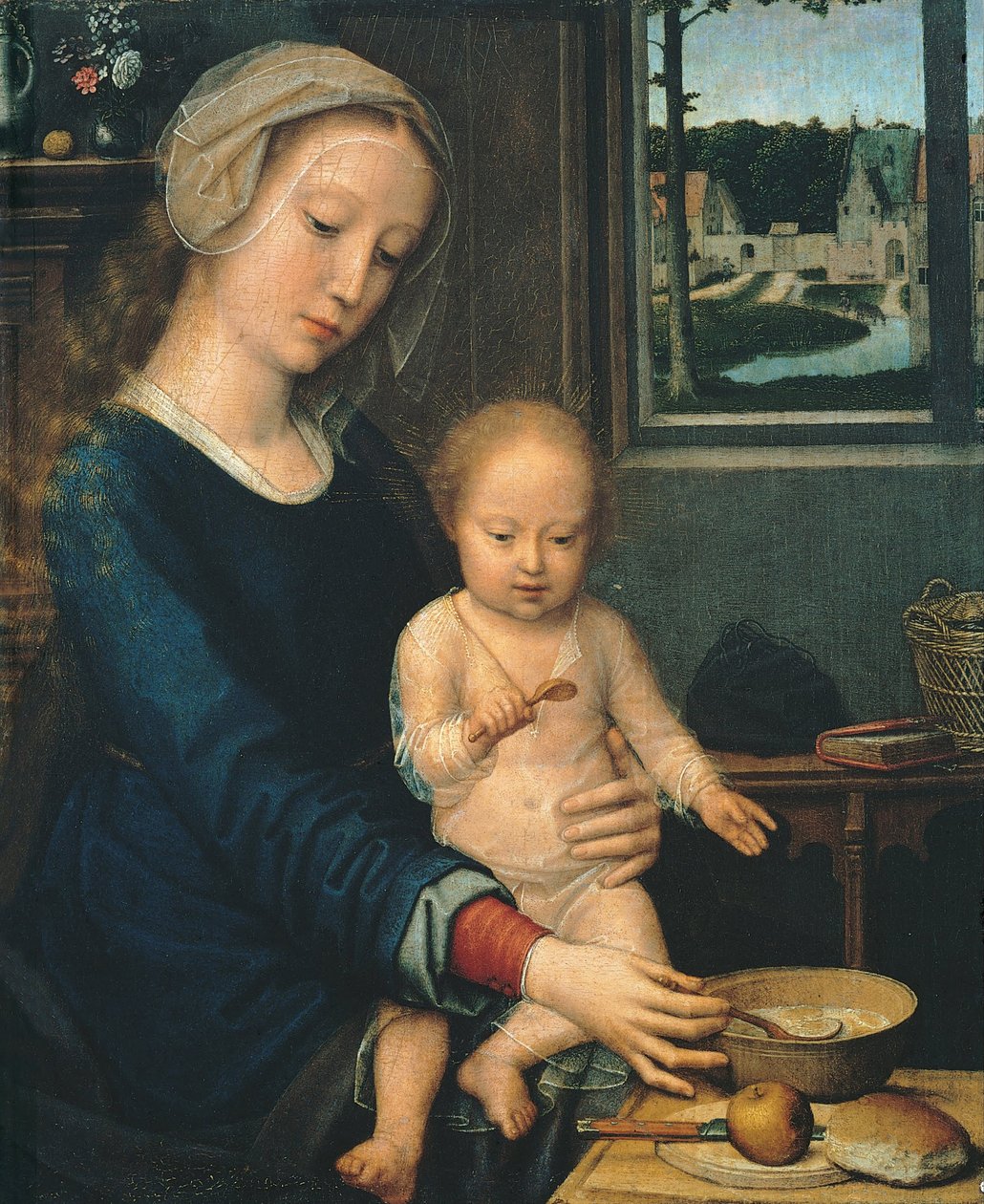 Madonna e criança com a sopa de leite, 1510-1515 de Gerard David