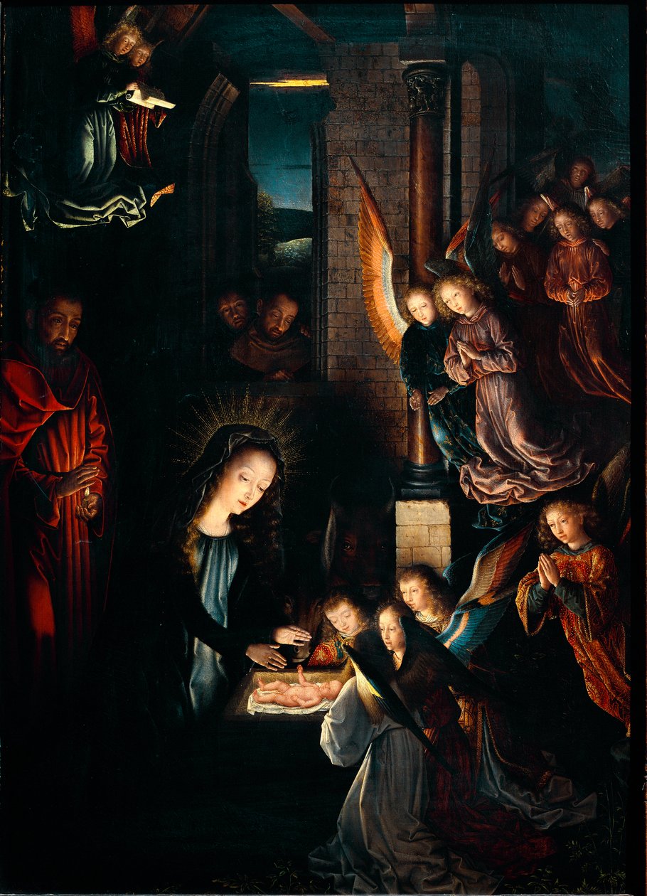 Pintura de Natividade de Gerard David (1460-1523). 1495. Dim. 57x41 cm Viena, Museu Kunsthistorisches de Gerard David