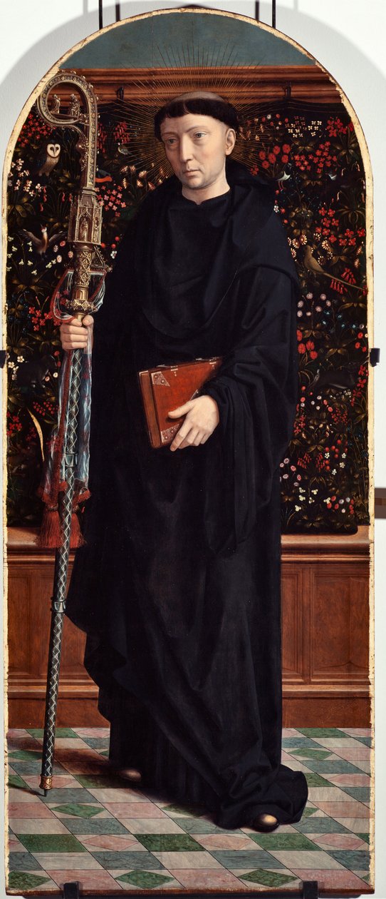 Saint Maur (ou Amaury, Amalric, Maura, Morane, Mauro) (São Maurício) Painel Políptico da Igreja de San Gerolamo della Cervara - Pintura de Gerard David (ca. 1460-1523) 1506 Dim 65x150 cm Genes Musei di Strada Nuova (ex Palazzo Bianco) Itália de Gerard David