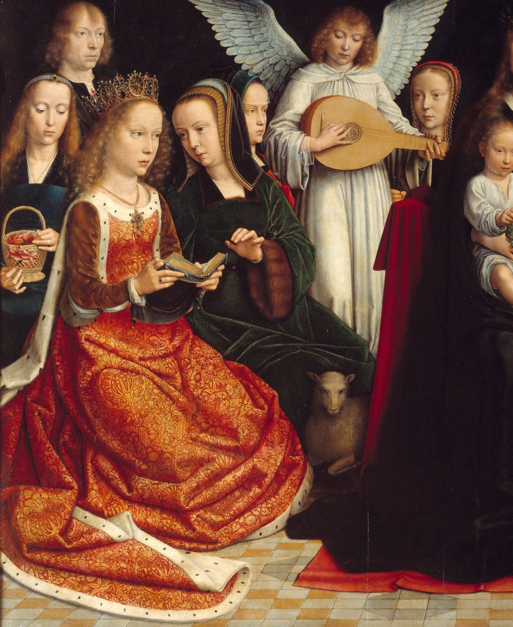 A Virgem entre os santos. Detalhe de Saintes: Sainte Dorothee, Sainte Catherine, Sainte Agnes, Sainte Fausta. Pintura de Gerard David (1460-1523) Ec. Flam. de Gerard David
