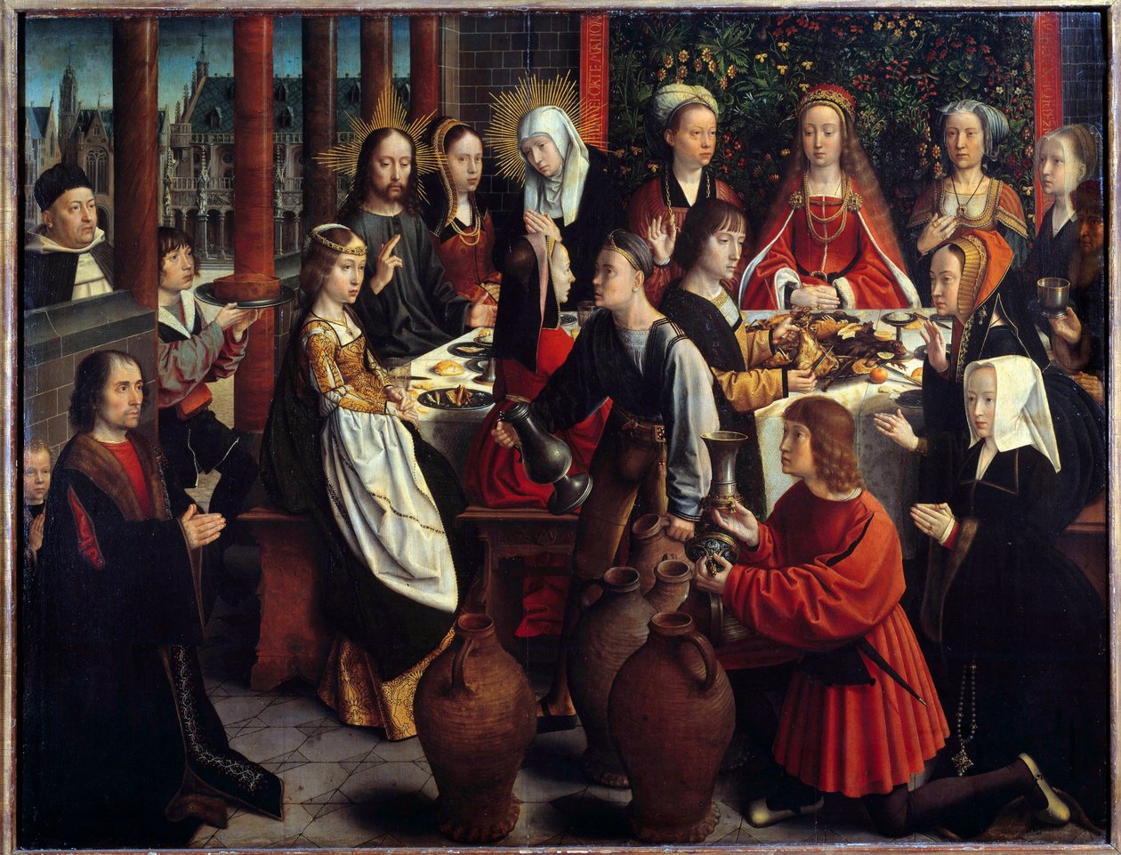 O Casamento de Caná O milagre da água transforma-se em vinho durante um banquete de casamento para o qual Jesus e Maria são convidados. Pintura de Gerard David (1460-1523) Sol. 1x1,28 m de Gerard David