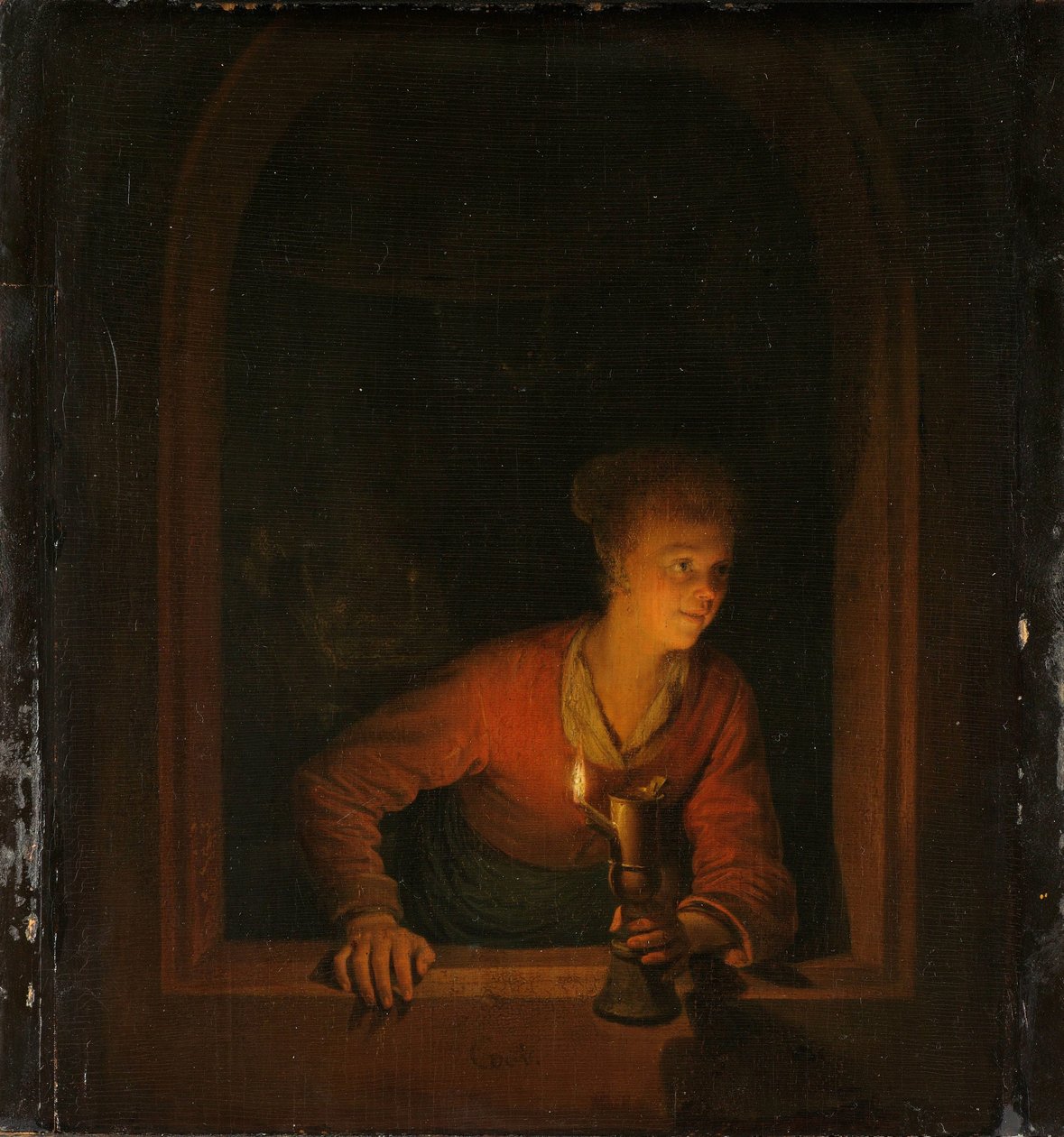 Menina com uma Lâmpada de Óleo à Janela de Gerrit Dou