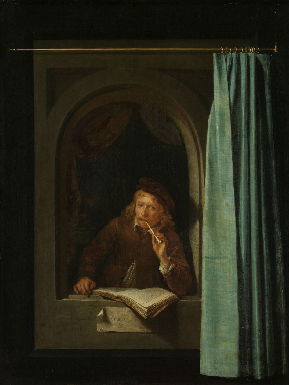 Homem fumando um cachimbo. Autorretrato, 1650. de Gerrit Dou